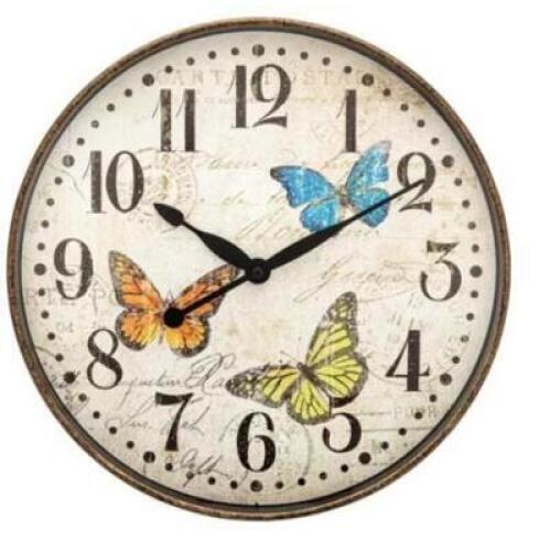 DESCRIPTION: (1) WALL CLOCK WITH DAYS OF THE WEEK INFORMATION: BUTTERFLY SIZE: 12" RETAIL$: $12.99 EA QTY: 1