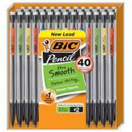 DESCRIPTION: (1) PACK OF (40) MECHANICAL PENCILS BRAND/MODEL: BIC INFORMATION: MULTI COLOR CLIPS RETAIL$: $19.98 TOTAL QTY: 1