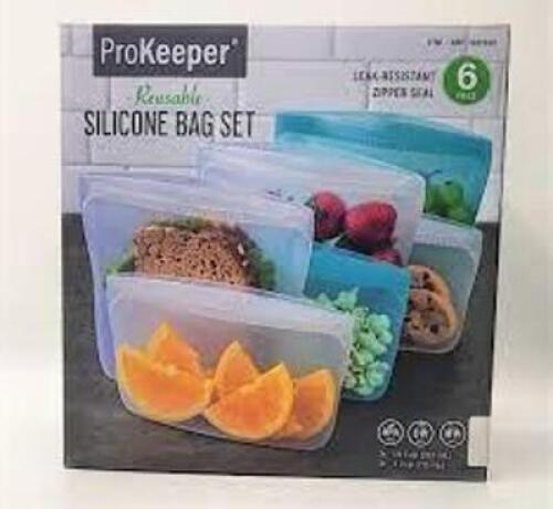 DESCRIPTION: (1) REUSABLE SILICONE BAG SET BRAND/MODEL: PROKEEPER SIZE: 6 PIECE RETAIL$: $27.90 EA QTY: 1