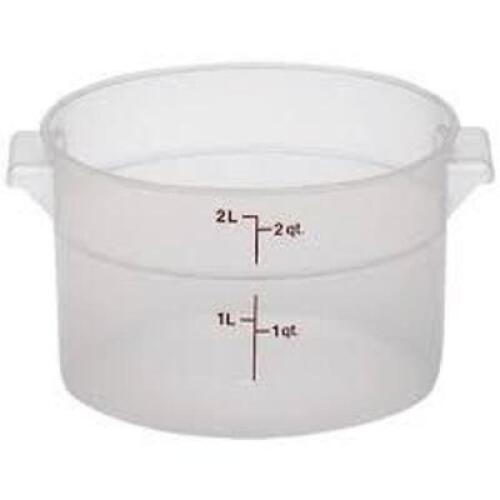 DESCRIPTION: (2) ROUND STORAGE CONTAINER BRAND/MODEL: CAMBRO INFORMATION: CLEAR SIZE: 2 QT RETAIL$: $6.29 EA QTY: 2