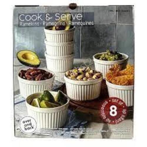 DESCRIPTION: (1) SET OF (8) RAMEKINS BRAND/MODEL: COOK AND SERVE #1648340 INFORMATION: WHITE RETAIL$: $30.00 EA QTY: 1
