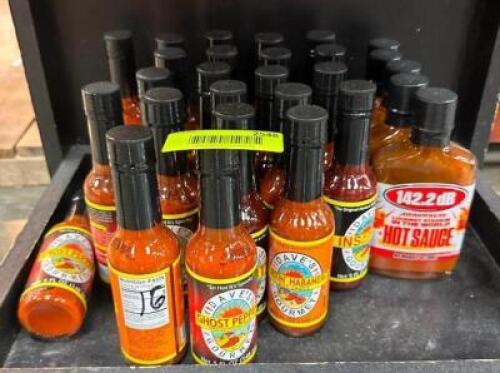 (16)- BOTTLES OF ASSORTED HOT SAUCES