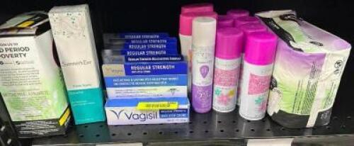 (16) ASSORTED HEATH ABD BEAUTY ITEMS, FEMININE HYGIENE PRODUCTS, AND BODY WASH.