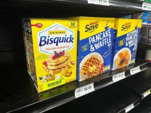 (9) ASSORTED BOXES OF PANCAKE MIX.
