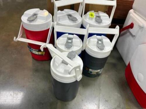 (6) ASSORTED THERMOS DRINK COOLERS.