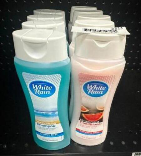 (8) ASSORTED BOTTLES OF WHITE RAIN HAIR CARE PRODUCTS.