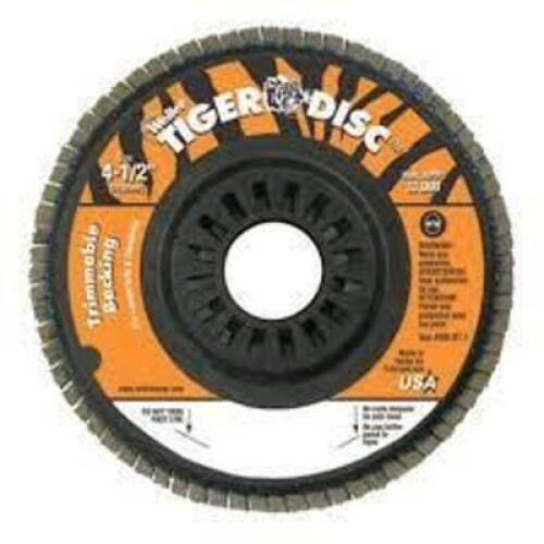 DESCRIPTION: (10) TRIMMABLE ABRASIVE FLAP DISCS BRAND/MODEL: WEILER TIGER DISCS #50003 INFORMATION: 60 GRIT, ZIRCONIUM SIZE: 4-1/2" RETAIL$: $75.50 TO