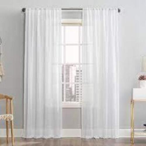 DESCRIPTION: (2) TEXTURED CURTAIN PANELBRAND/MODEL: MAINSTAYSINFORMATION: WHITESIZE: 38X84RETAIL$: $16.99 EAQTY: 2
