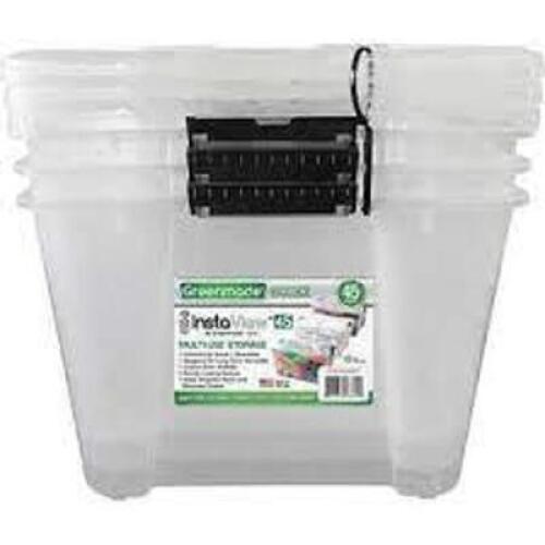 DESCRIPTION: (2) STORAGE BIN BRAND/MODEL: GREENMADE INFORMATION: CLEAR SIZE: 45 QT RETAIL$: $14.99 EA QTY: 2