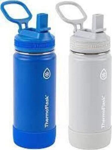 DESCRIPTION: (2) STAINLESS STEEL WATER BOTTLESBRAND/MODEL: THERMOFLASK #1630852INFORMATION:&nbsp;BLUE AND WHITESIZE: 16 OZRETAIL$: $19.99 TOTALQTY: 2