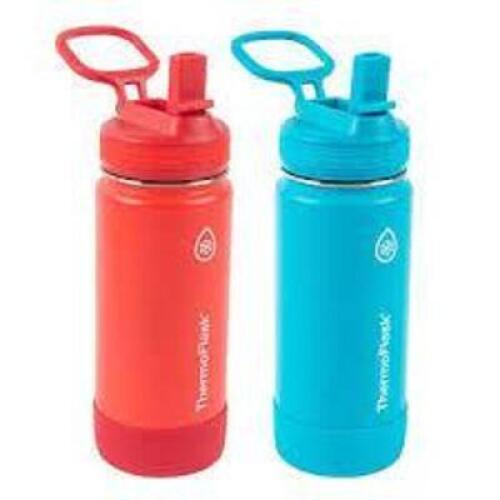 DESCRIPTION: (2) STAINLESS STEEL WATER BOTTLESBRAND/MODEL: THERMOFLASK #1630852INFORMATION: BLUE AND PINKSIZE: 16 OZRETAIL$: $19.99 TOTALQTY: 2