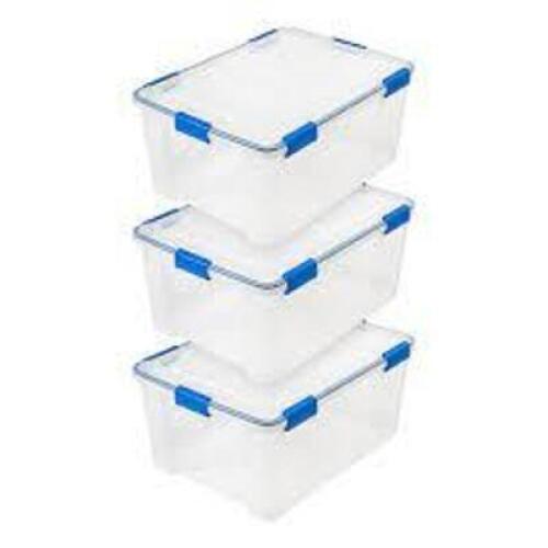 DESCRIPTION: (3) CLEAR STORAGE TOTE SIZE: 60 QT RETAIL$: $84.99 TOTAL QTY: 3