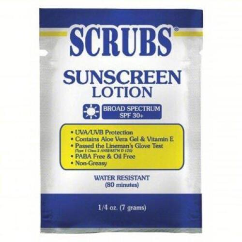 DESCRIPTION: (1) BOX OF (100) SUNSCREEN LOTION BRAND/MODEL: SCRUBS #54VH92 SIZE: 7G RETAIL$: $150.00 EA QTY: 1
