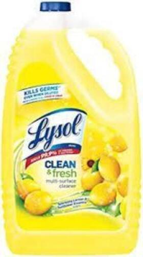 DESCRIPTION: (1) MULTI SURFACE CLEANERBRAND/MODEL: LYSOL CLEAN AND FRESHINFORMATION: SPARKLING LEMON AND SUNFLOWER ESSENCESIZE: 1 GALLONRETAIL$: $8.68 EAQTY: 1