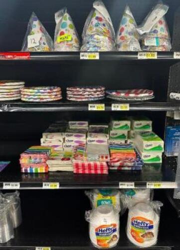 ASSORTED DISPOSABLE PLATES/NAPKINS ETC. AS SHOWN