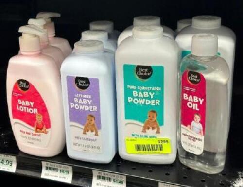 (11) ASSORTED BOTTLES OF BABY POWDER, BABY OIL, AND BABY LOTION