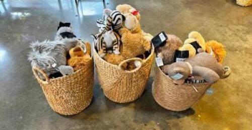 (3)- BASKETS W/ STUFFED ANIMALS