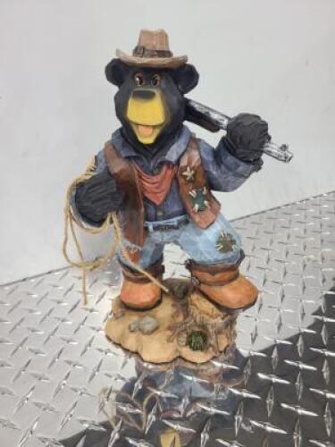 DESCRIPTION: (1) WOODEN SHERIFF BEAR STATUE QTY: 1