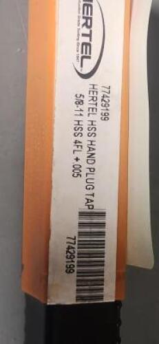 DESCRIPTION: (1) HSS STRAIGHT FLUTE PLUG TSP BRAND/MODEL: HERTEL 77429199 SIZE: 5/8-11 UNC RETAIL$: $52.94 QTY: 1