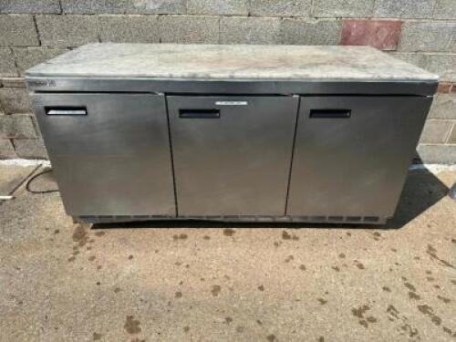 DELFIELD 72" THREE DOOR WORK TOP COOLER W/ GRANITE SLAB TOP.