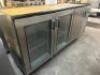PERLICK THREE DOOR BACK BAR COOLER. (2) GLASS DOORS, (1) STAINLESS.