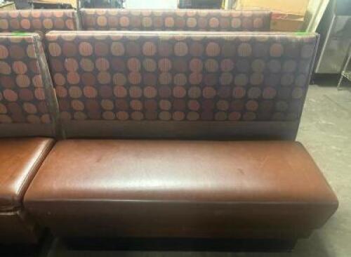 (3) SECTIONS OF 48" BOOTH SEATING. TAN UPHOLSTERED BACKS AND BROWN SEAT CUSHIONS