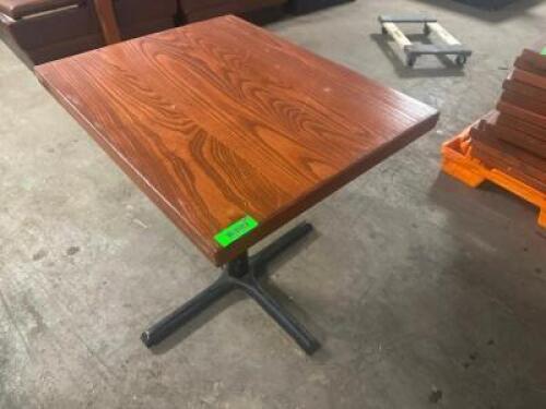 (3) 24" X 30" HARDWOOD TABLES W/ METAL FOUR WAY BASES