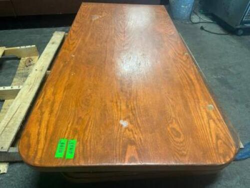 (2) 60" X 30" HARDWOOD BOOTH TABLES W/ (2) 42" PUB PEDESTAL BASES.