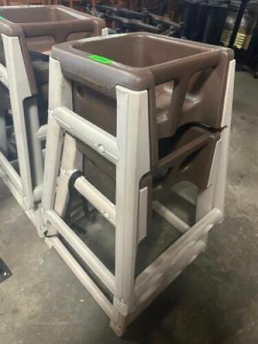 (2) TAN PLASTIC HIGH CHAIRS