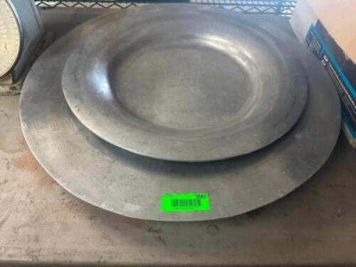 (2) LARGE ROUND METAL SERVING PLATTERS