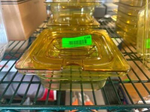 (6) 1/6 SIZE YELLOW PLASTIC INSERTS W/ LIDS ( NEW )