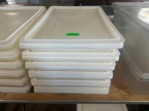 (6) FULL SIZE WHITE PLASTIC FOOD CONTAINERS W/ LIDS.