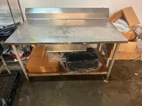 5' X 30" STAINLESS TABLE W/ 4" BACK SPLASH.