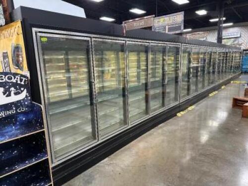 (4) ZERO ZONE 5 DOOR GLASS DOOR FREEZER CASES. 20 DOOR TOTAL
