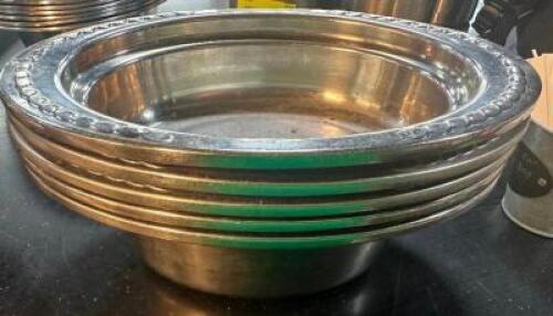 (6) STAINLESS ROUND DELI TRAYS.