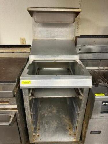 GALVANIZED FRYER DUMP STATION W/ LOWER TRAY RACK STORAGE.