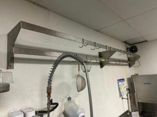 96" WALL MOUNTED STAINLESS POT RACK.