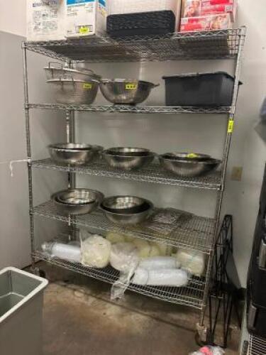 60" X 24" FIV E TIER WIRE SHELF. ( ON CASTERS