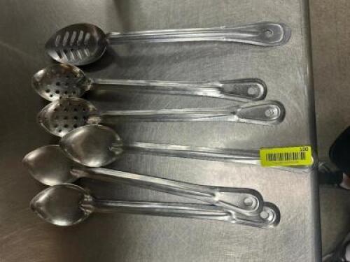 (6) ASSORTED STAINLESS SERVING SPOONS