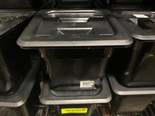(10) 1/6 SIZE BLACK PLASTIC DELI INSERTS W/ LIDS