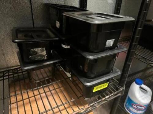 (12) 1/6 SIZE BLACK PLASTIC DELI INSERTS W/ LIDS