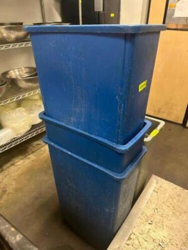 (3) 20 GALLON BLUE BAR SIDE TRASH CANS