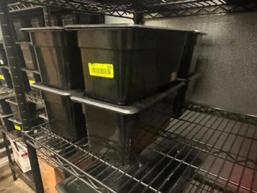 (6) 1/3 SIZE BLACK PLASTIC DELI INSERTS W/ LIDS