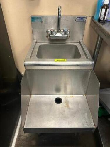 WALL MOUNTED STAINLESS HAND SIN W/ BLEND SHELF.