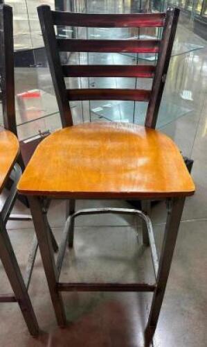 (4) 30" POLISHED METAL BAR STOOLS W/ WOODEN SEATS