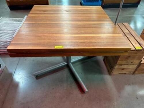 36" X 36" HARDWOOD TABLE W/ BASE.