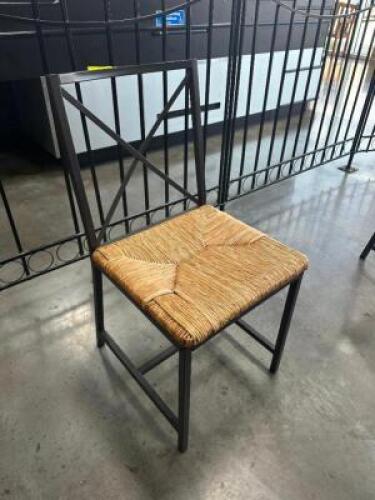 (4) METAL FRAMED CROSS BACK CHAIRS W/ WICKER SEATS