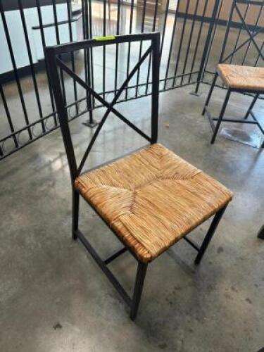 (4) METAL FRAMED CROSS BACK CHAIRS W/ WICKER SEATS
