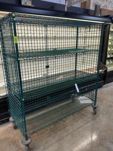 60" X 24" FOUR TIER COATED WIRE LIQUOR CAGE - ON CASTERS.