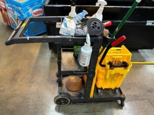 JANITORIAL CART W/ CONTENTS.
